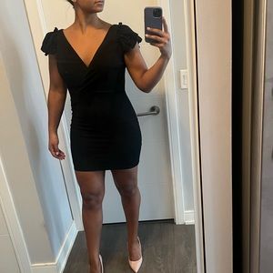 Frill cap sleeve v neck dress